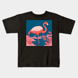 Flamingo in a Lake in bold Pink and Blue Kids T-Shirt